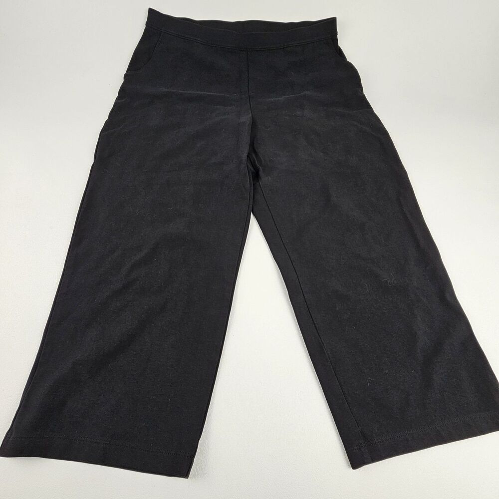 L.L.Bean Womens L Petite Black Stretch Pull On Pants Cotton Lycra Pockets